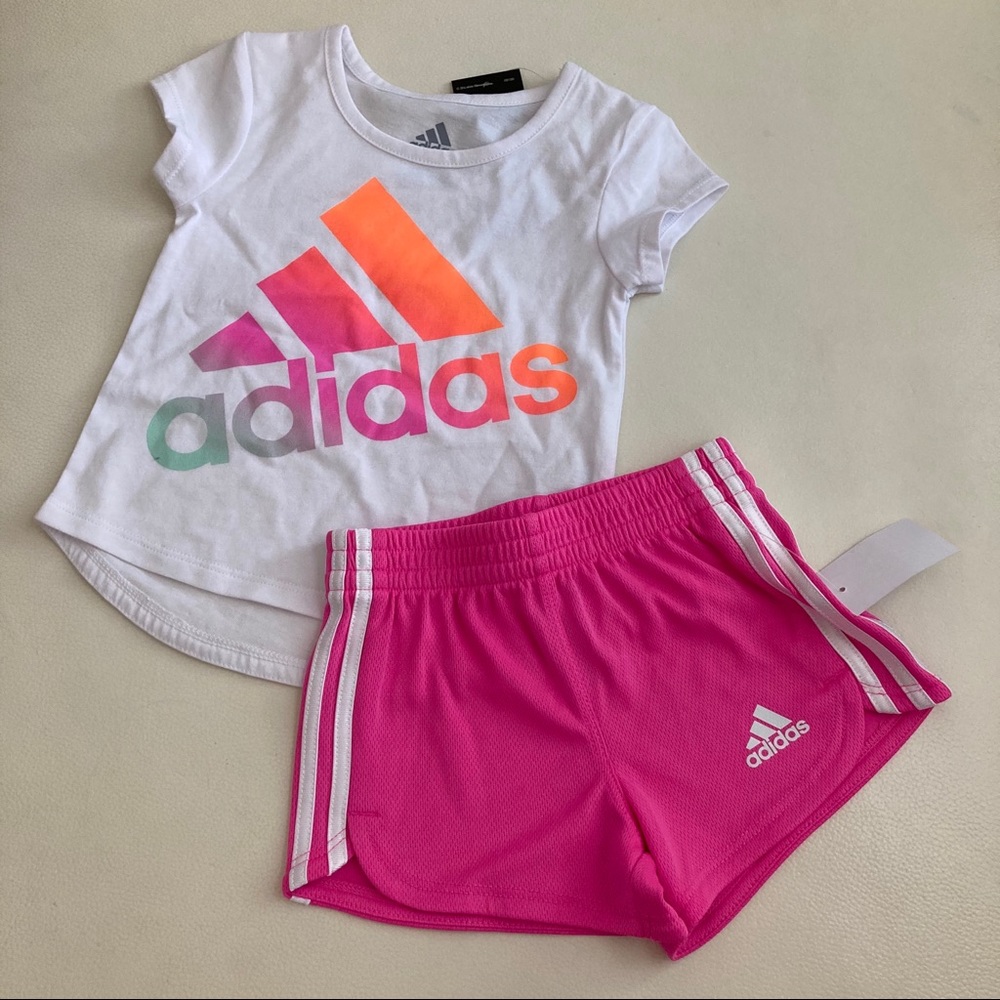 Adidas cute baby girl pink neon shorts set 2294